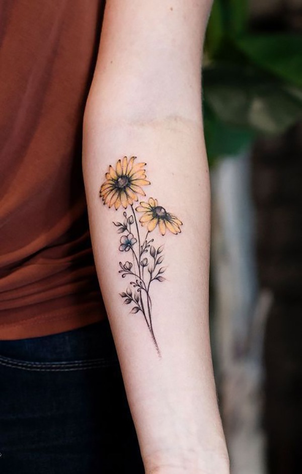 Feminine Duo of Delicate Sunflowers Tattoo Tattoo Design