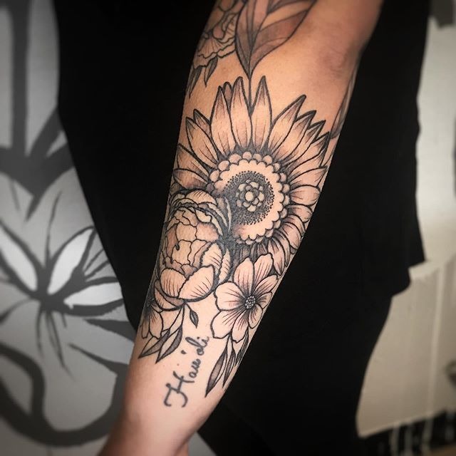 Flower Collection Tattoo with Sunflower Tattoo Design