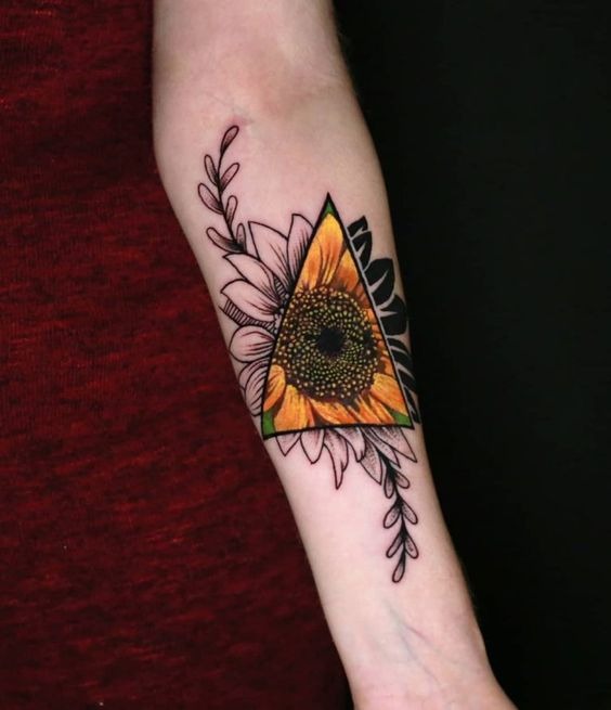 Mixed Media Triangle and Sunflower Tattoo Tattoo Design