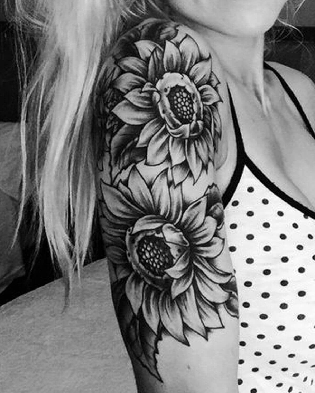 Pair of Intricate Black and Grey Sunflowers Tattoo Ideas Tattoo Design