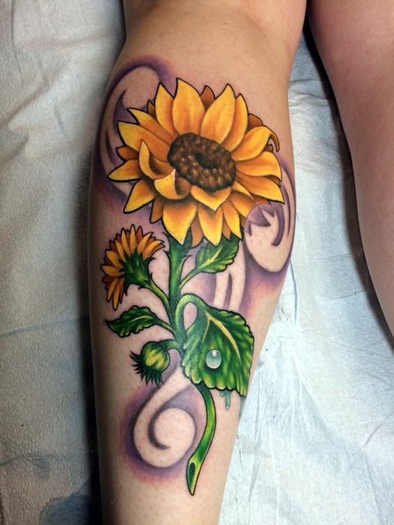 Pop Art Sunflower Tattoo with Elaborate Backdrop Tattoo Design