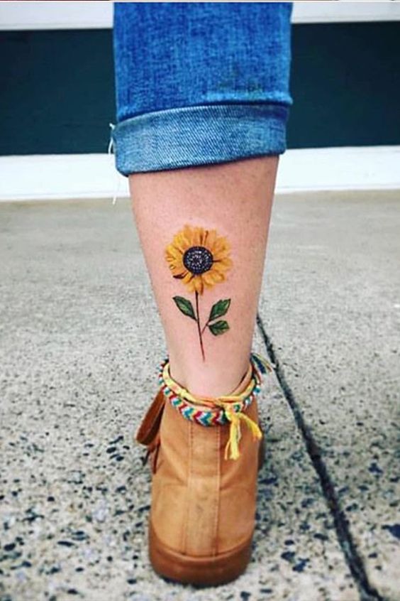 Pretty and Pictorial Sunflower Ankle Tattoo Tattoo Design