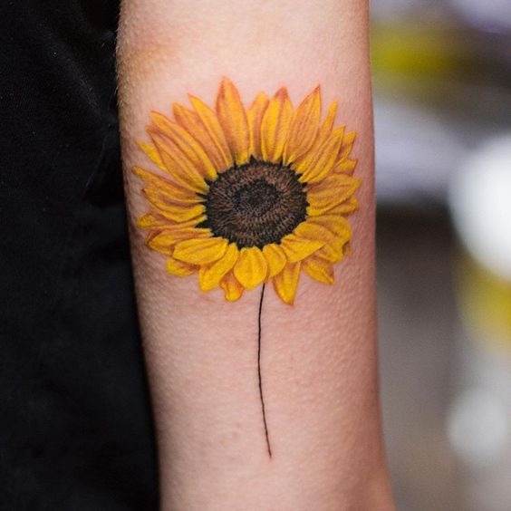 Regal Sunflower Standing Alone in Full Color Tattoo Design