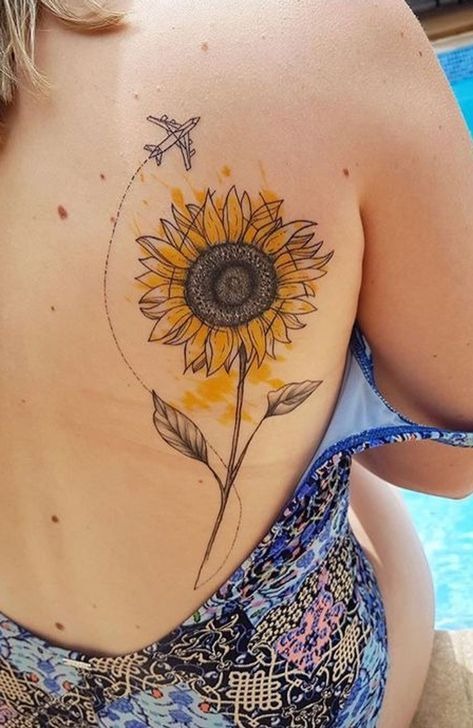 Sunflower and Airplane Sketch Tattoo Tattoo Design