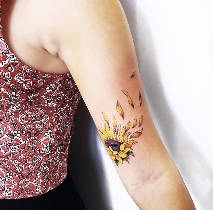 Sunflower Petals Floating in the Wind Tattoo Tattoo Design