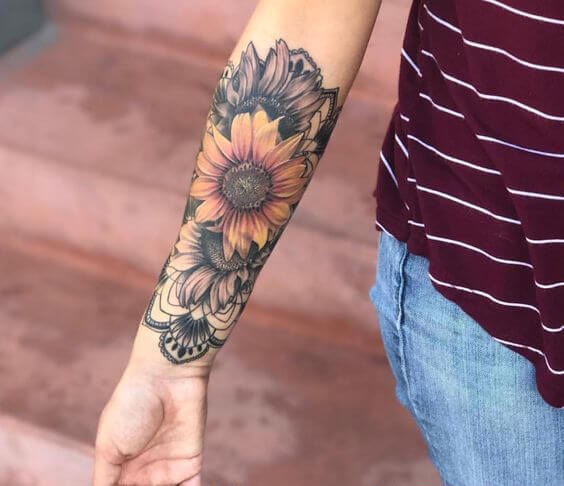 Trio of Sunflowers in Color and Grayscale Sunflower Tattoo Ideas Tattoo Design