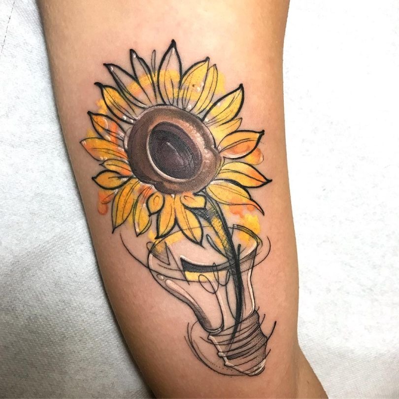 Whimsical Sunflower and Light Bulb Sketch Tattoo Tattoo Design