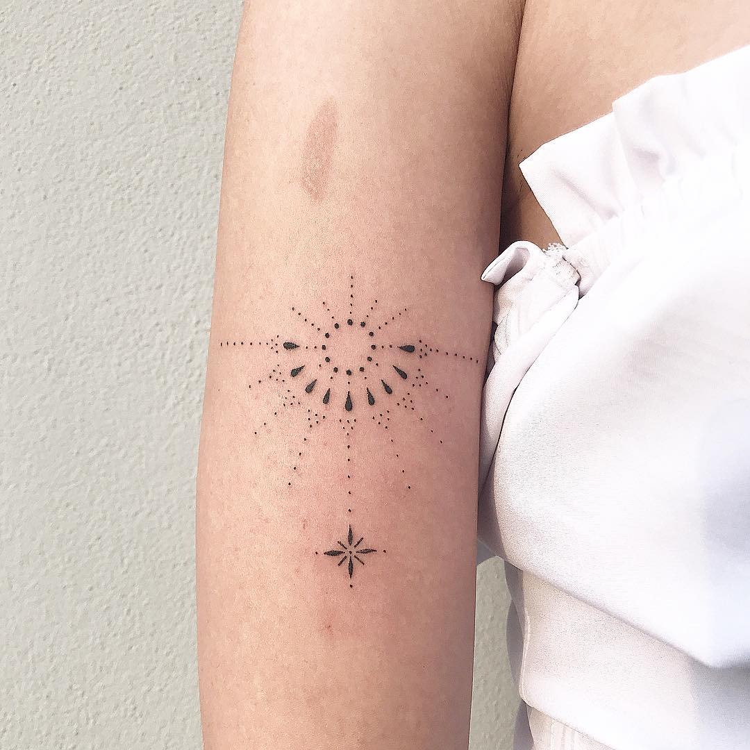 Elegant minimalist sunrise tattoo with dot work Tattoo Design