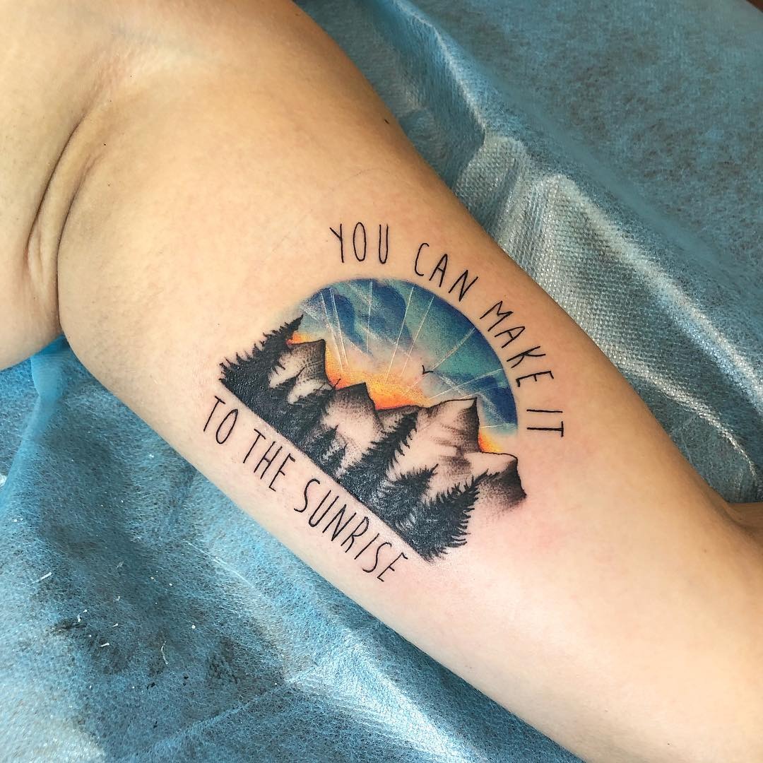 Inspirational sunrise tattoo with nature elements Tattoo Design
