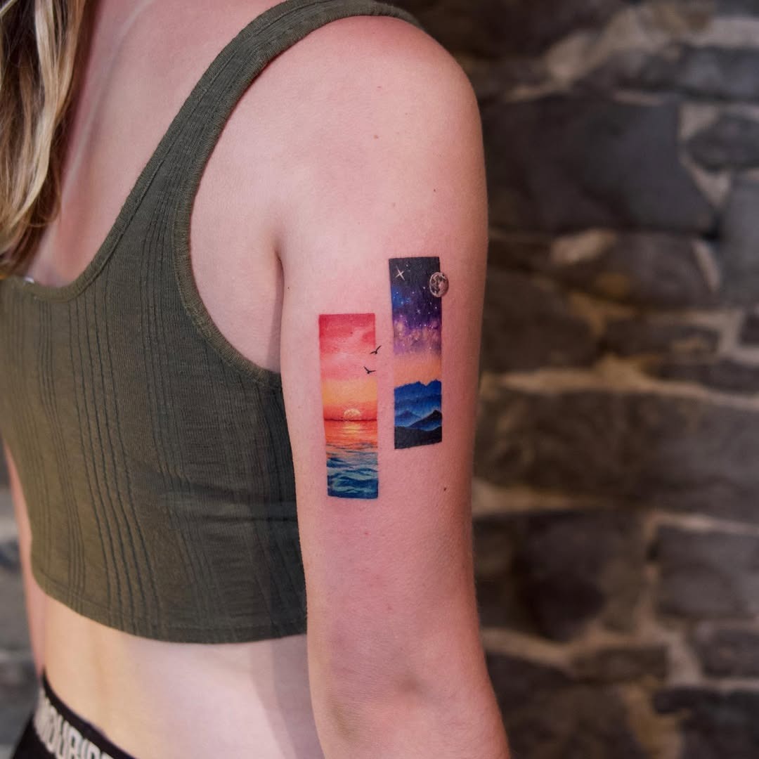Vibrant sunrise and ocean tattoo design Tattoo Design