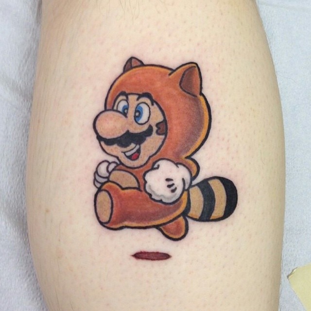 Charming Raccoon Mario Tattoo In Motion Tattoo Design