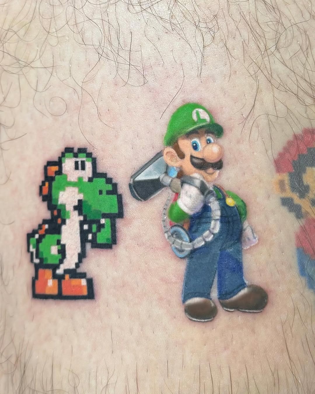 Classic Mario and Yoshi Pixel Art Tattoo Tattoo Design