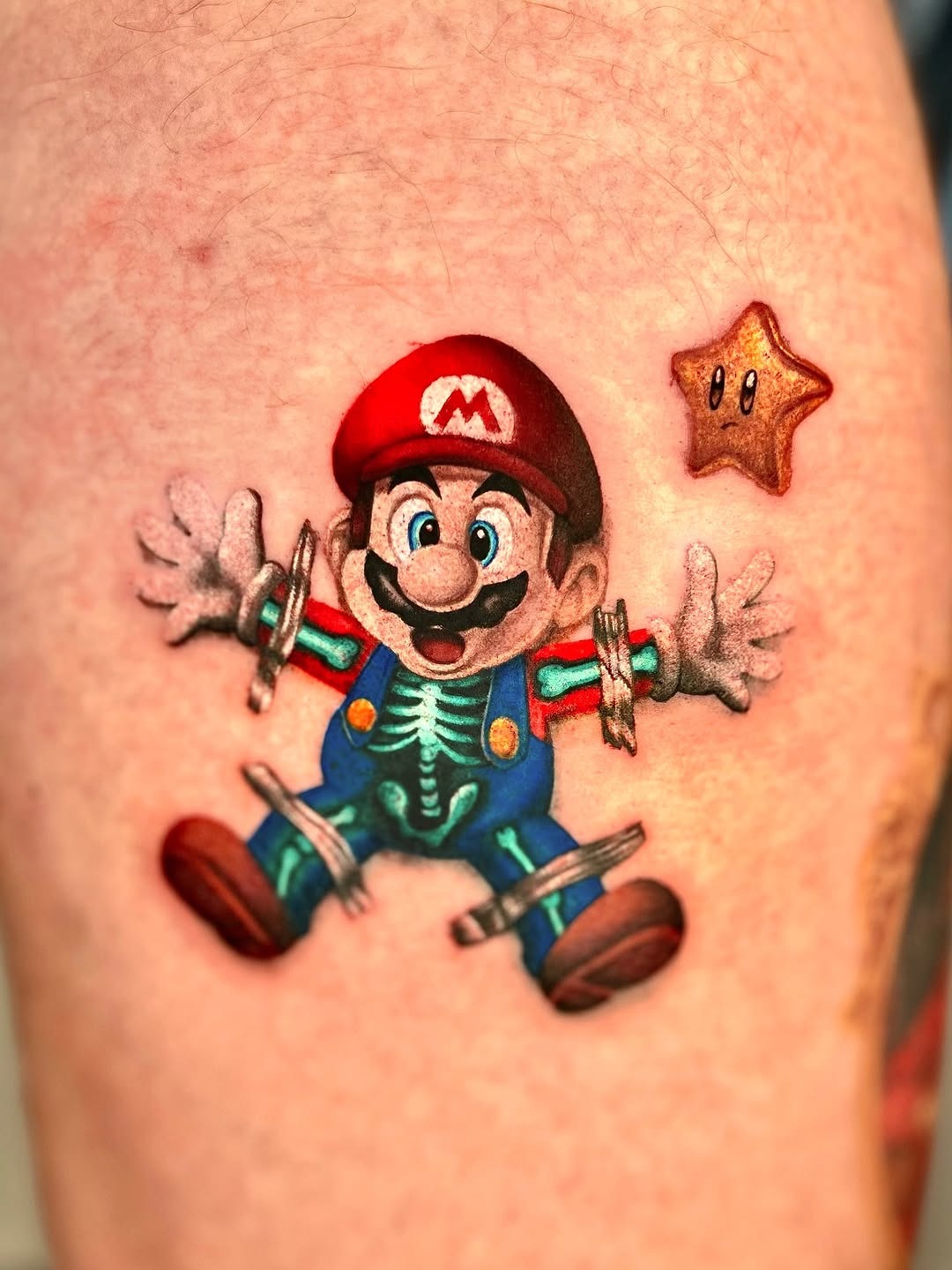 Classic Mario pixel art tattoo on leg Tattoo Design