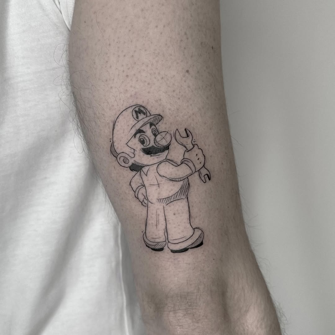 Classic Mario Tattoo with a Wrench Tattoo Design