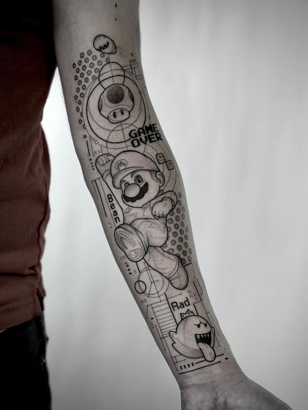 Iconic Mario tattoo with playful elements Tattoo Design
