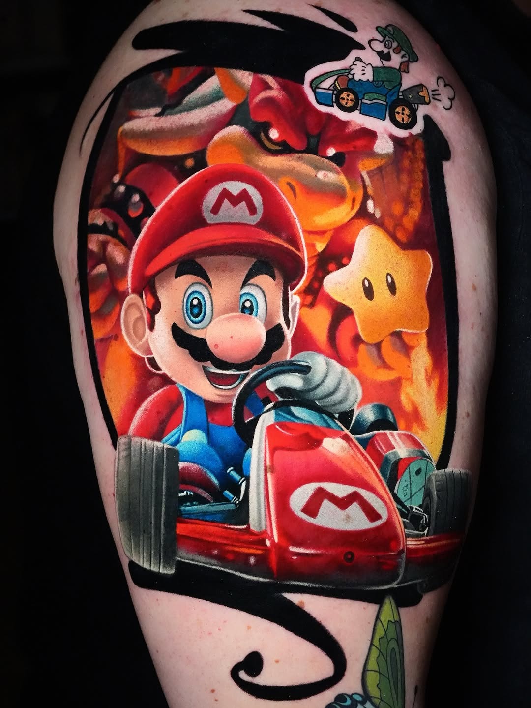 Vibrant Mario Skeleton Tattoo with Star Tattoo Design