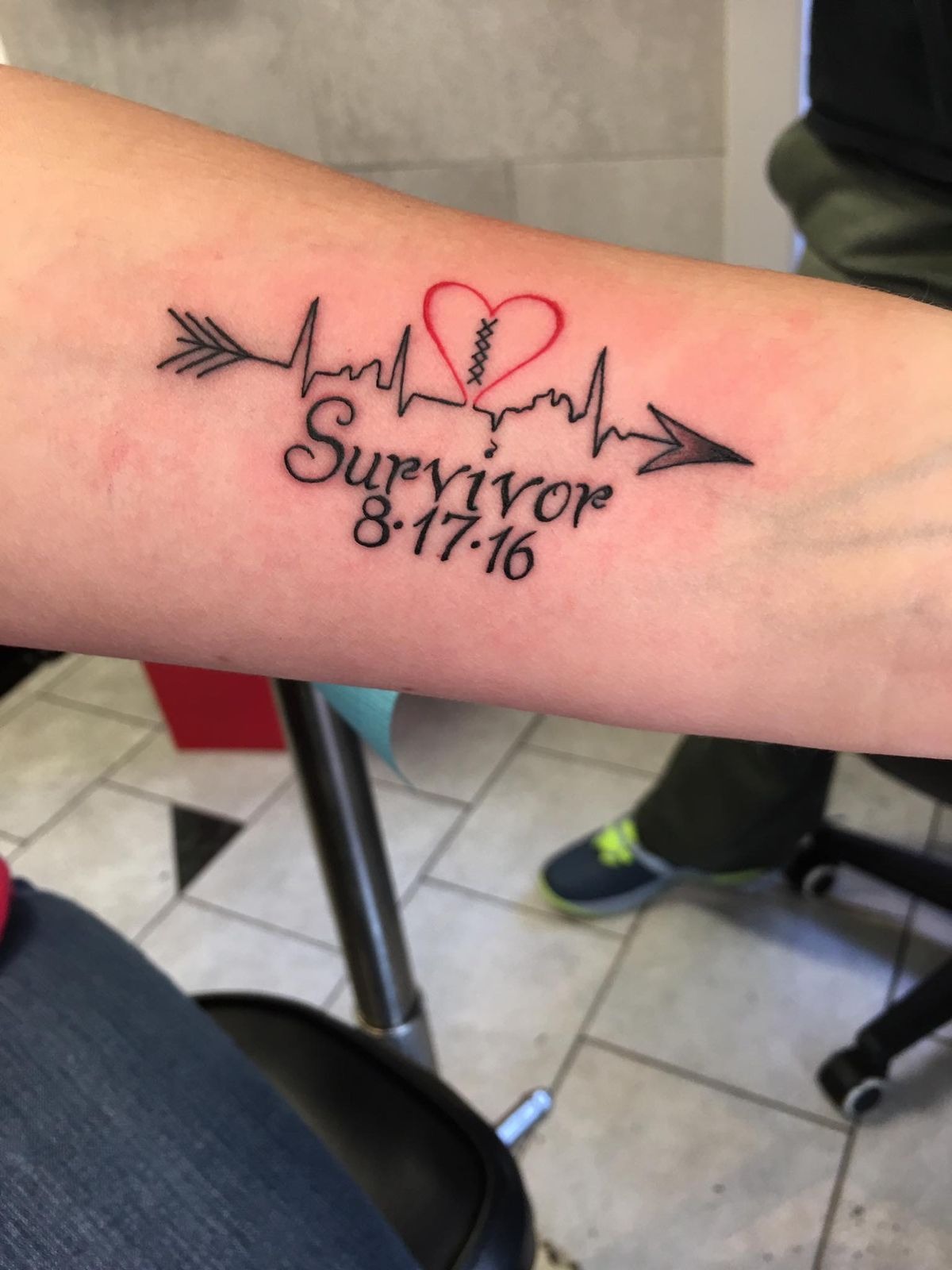 Heartbeat Arrow Survivor Tattoo with Date Tattoo Design