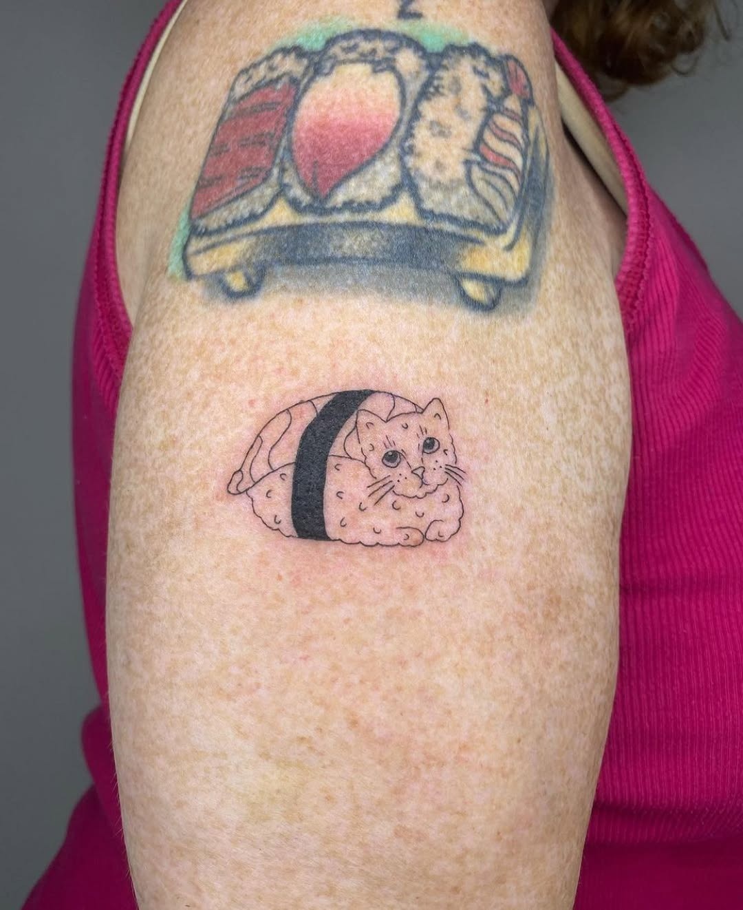 Adorable sushi cat tattoo for lively personalities Tattoo Design