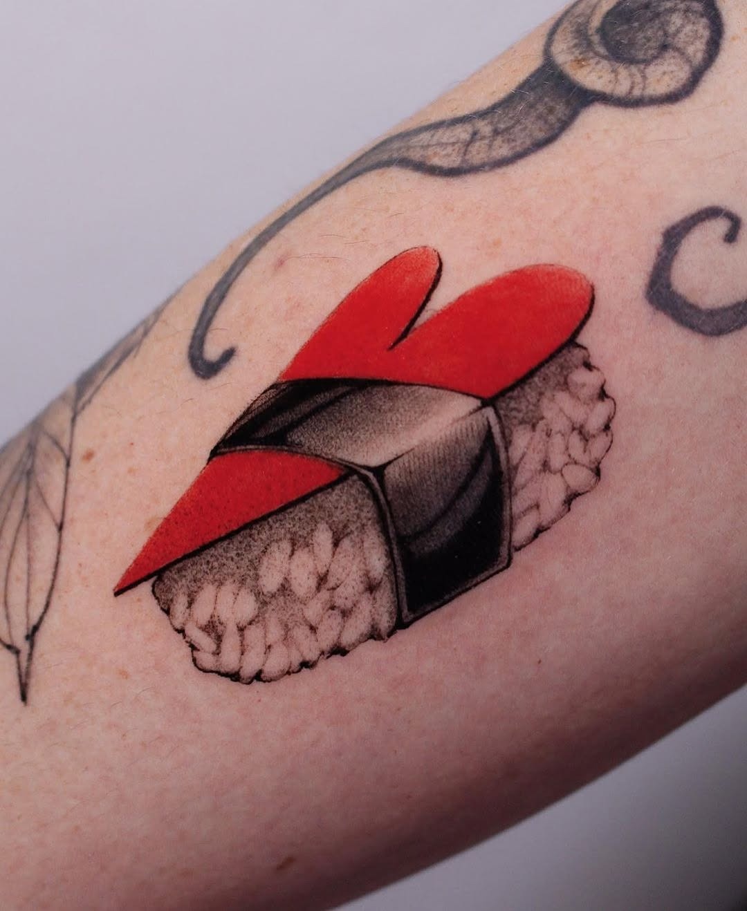 Sushi tattoo with love-themed design Tattoo Design