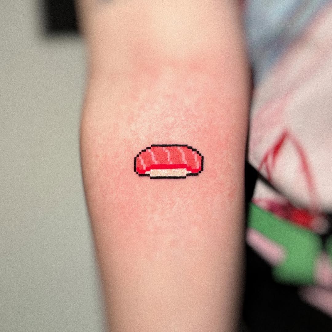 Vibrant pixel art sushi tattoo for food lovers Tattoo Design
