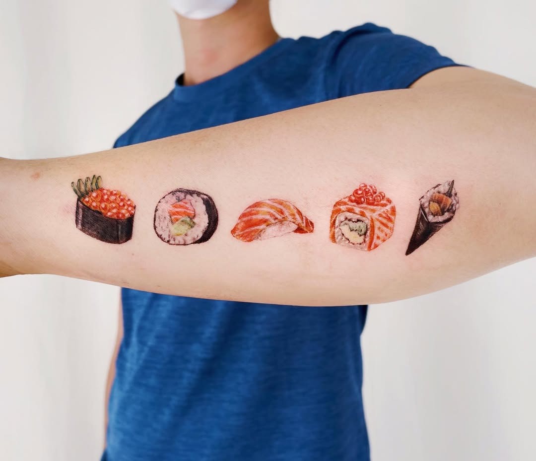 Vibrant sushi tattoos showcase delicious artistry Tattoo Design