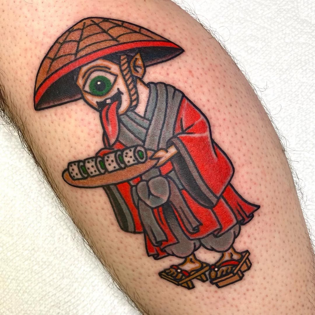 Whimsical sushi chef with an eye-catching design Tattoo Design