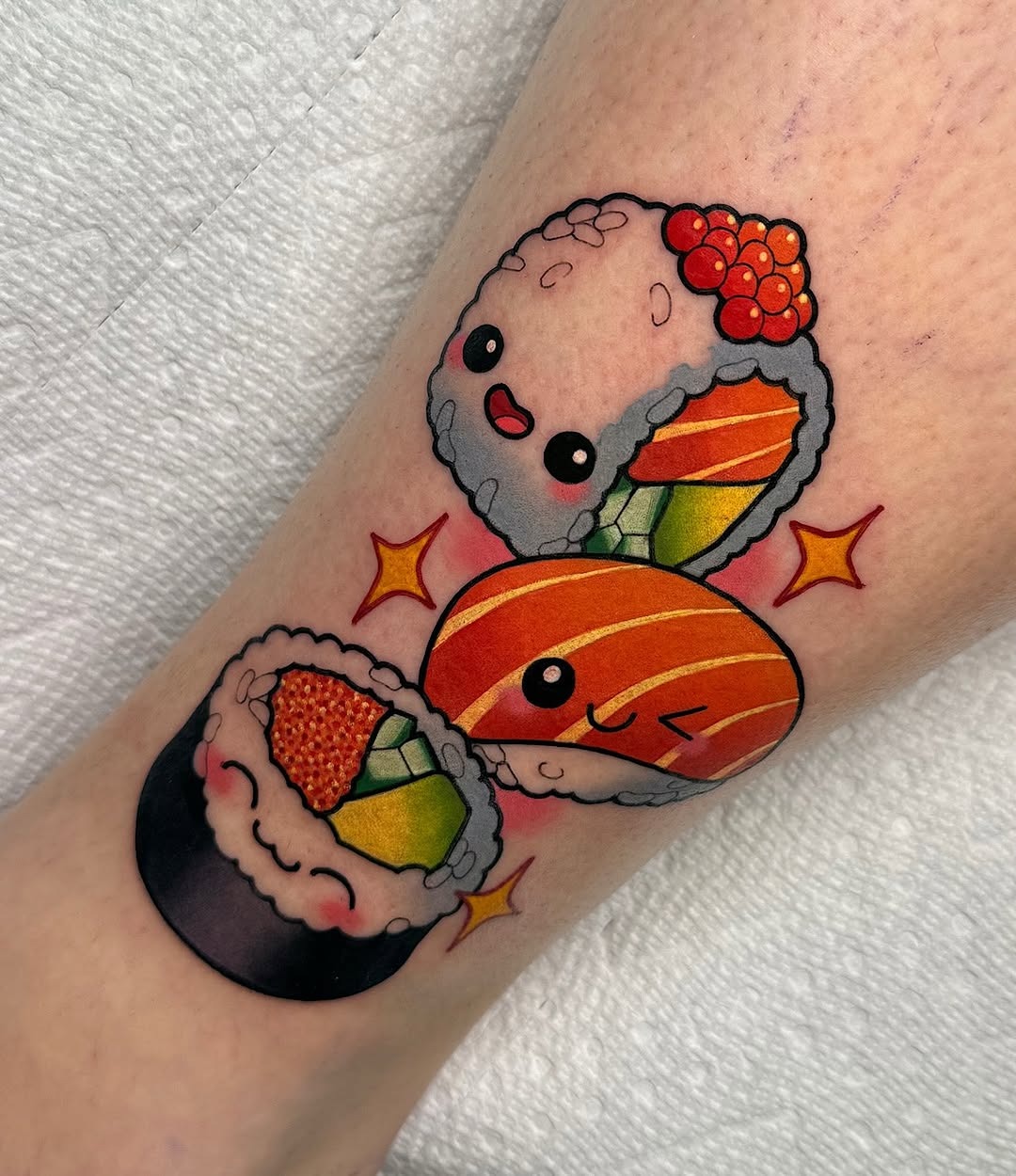 Whimsical sushi tattoo collection in vibrant colors Tattoo Design