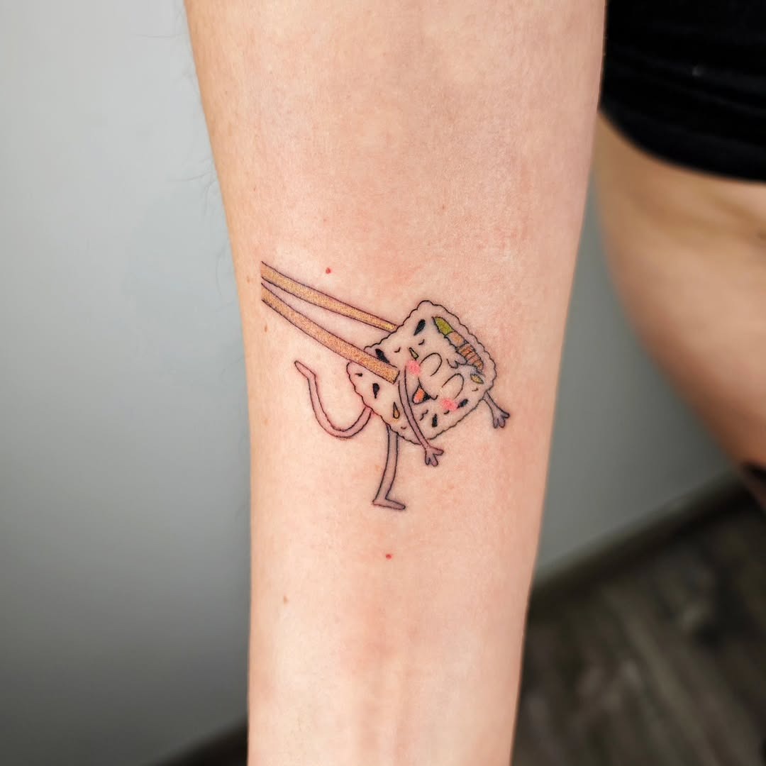 Whimsical sushi tattoo showcasing playful character Tattoo Design