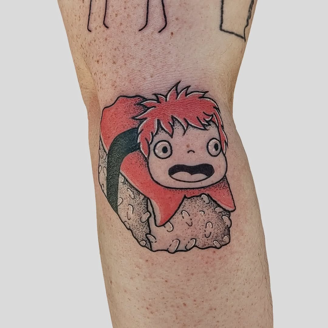 Whimsical sushi tattoo with a playful character Tattoo Design