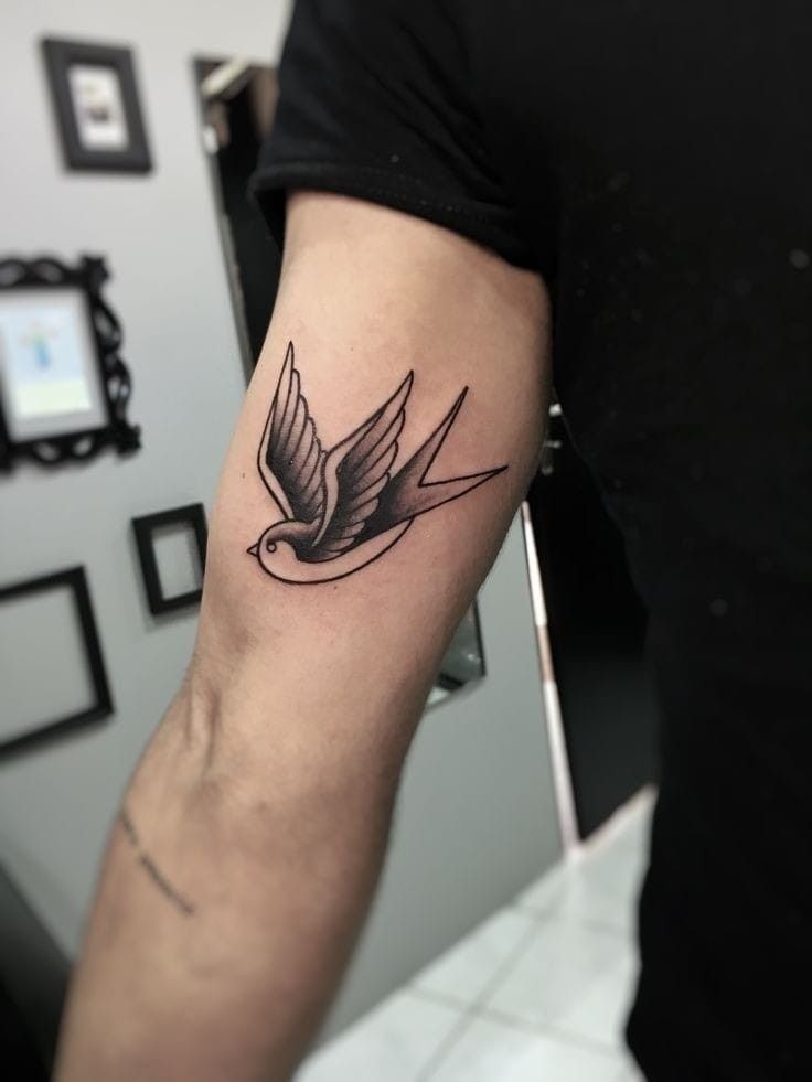 Compact Old School Swallow on the Forearm Tattoo Design