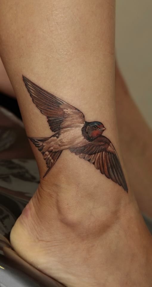 Soft Color Swallow Ankle Tattoo Tattoo Design