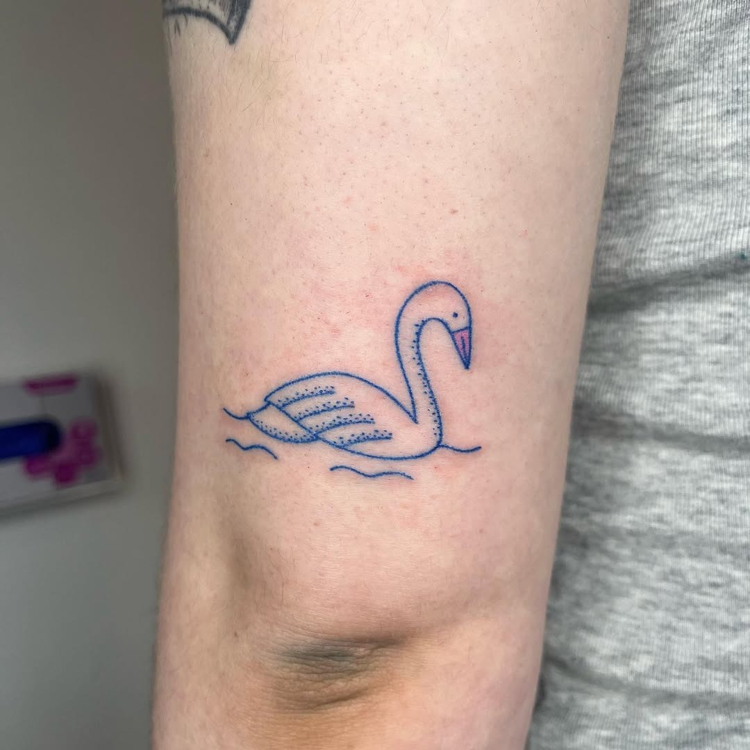 Charming blue lineart swan on skin Tattoo Design