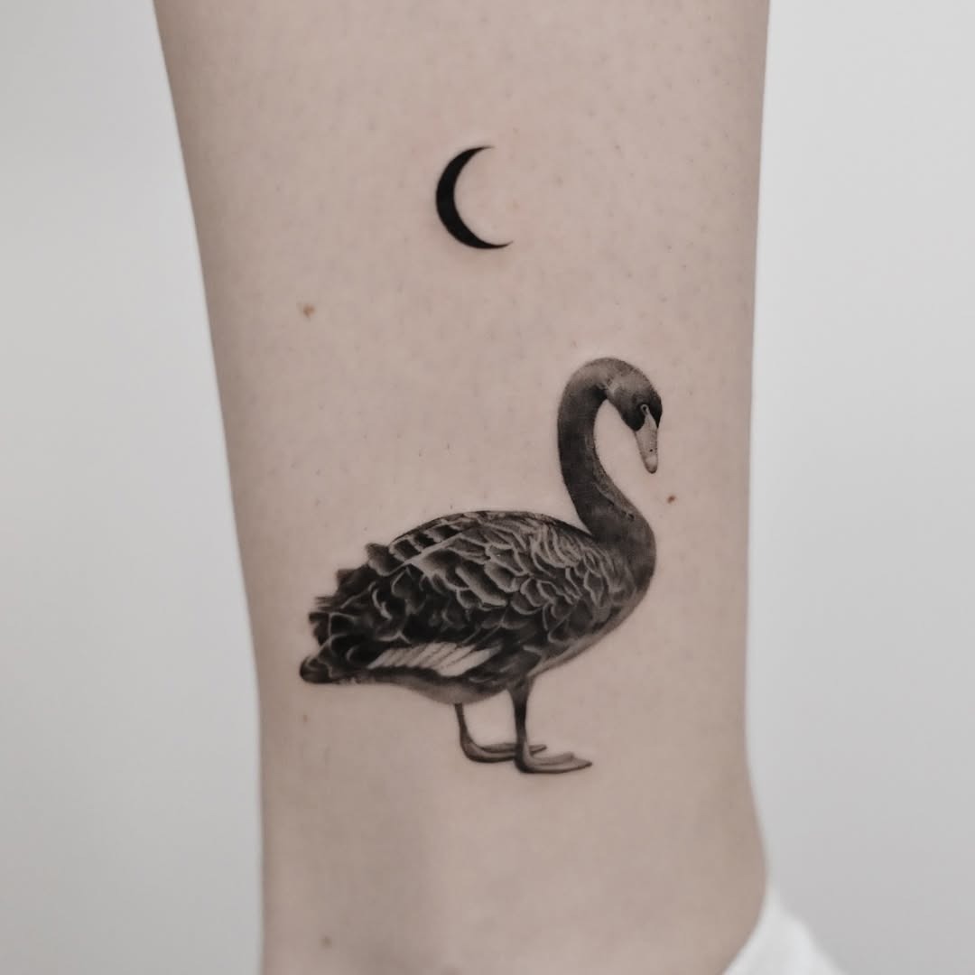Elegant swan tattoo with crescent moon Tattoo Design