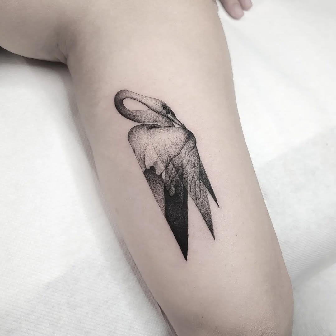 Stylish Swan Tattoo in Black and Gray Ink Tattoo Design