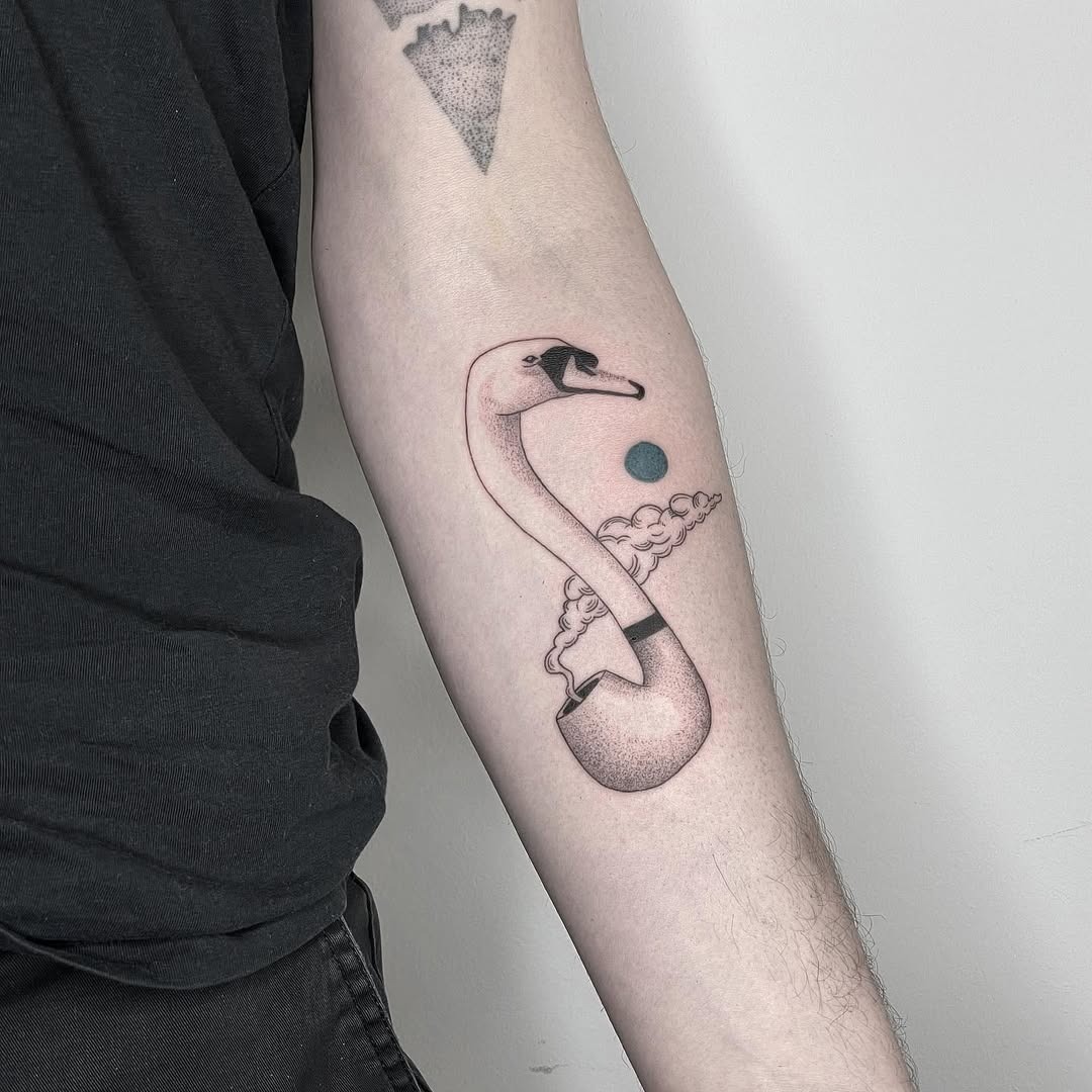 Stylish swan tattoo with lunar elements Tattoo Design