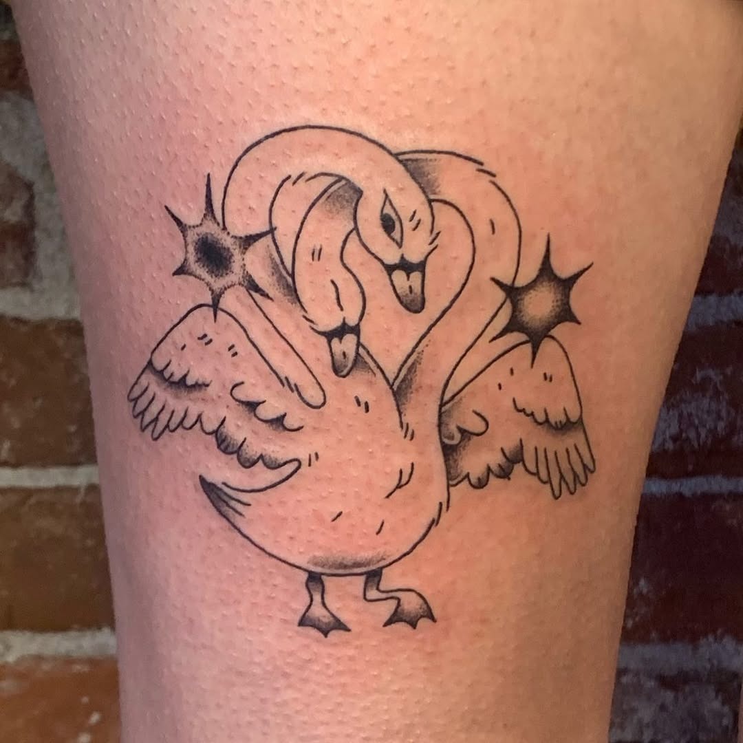 Stylish twin swans with a unique flair Tattoo Design