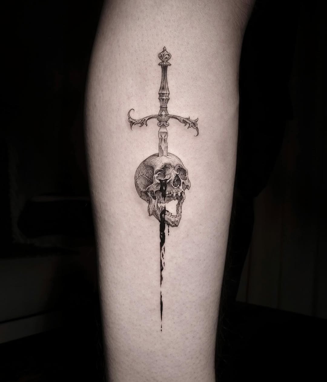 Dark elegance of sword and skull tattoo Tattoo Design