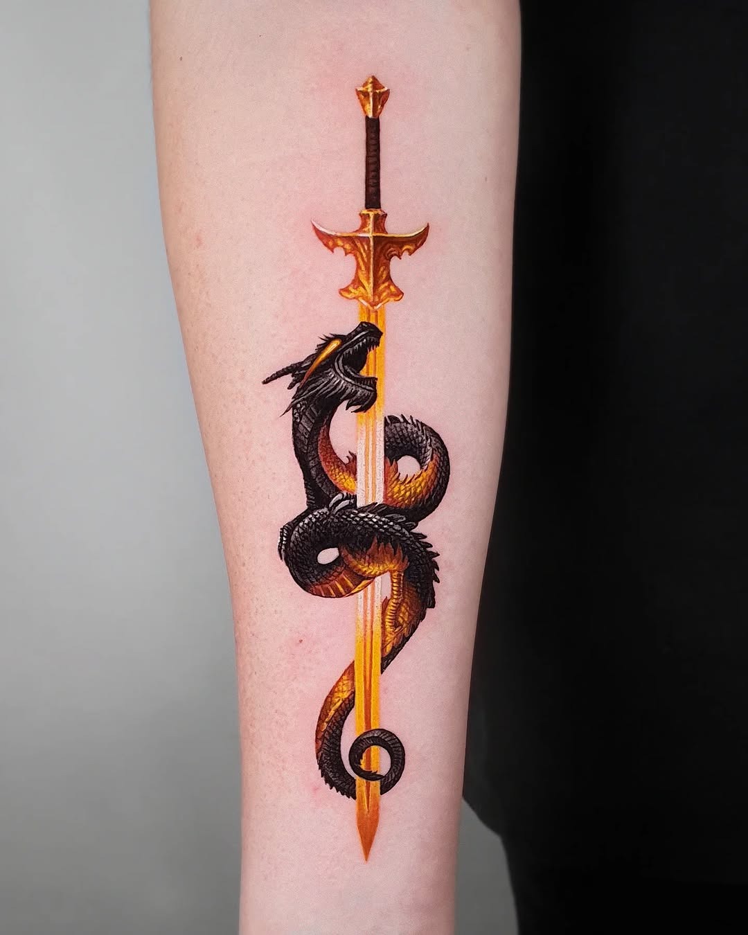 Striking sword and dragon tattoo design Tattoo Design