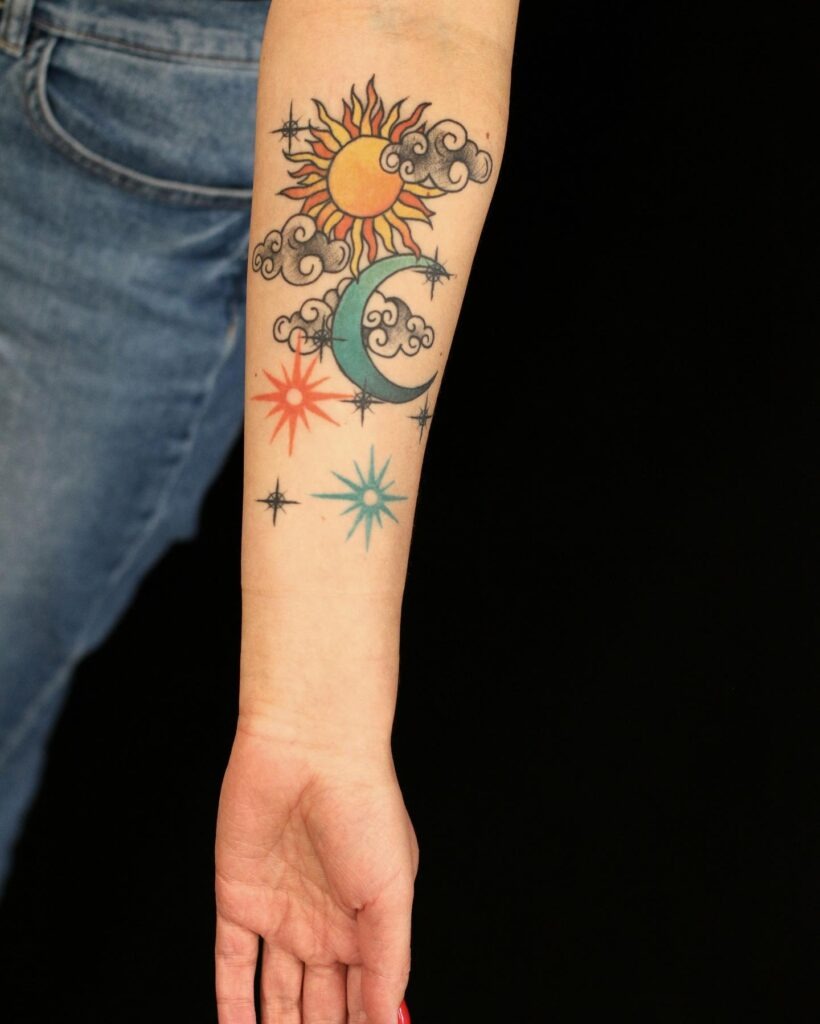 Celestial Sun and Moon Chest Tattoos Tattoo Design