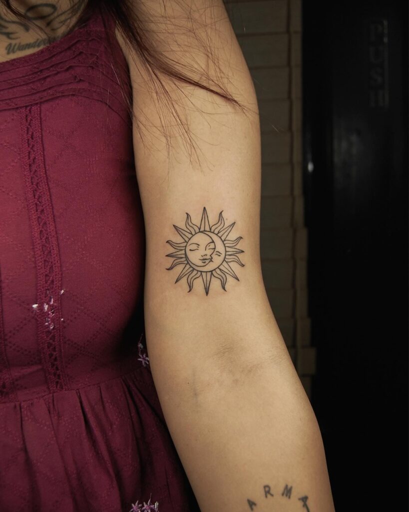 Celestial Sun and Moon Shoulder Tattoo Tattoo Design