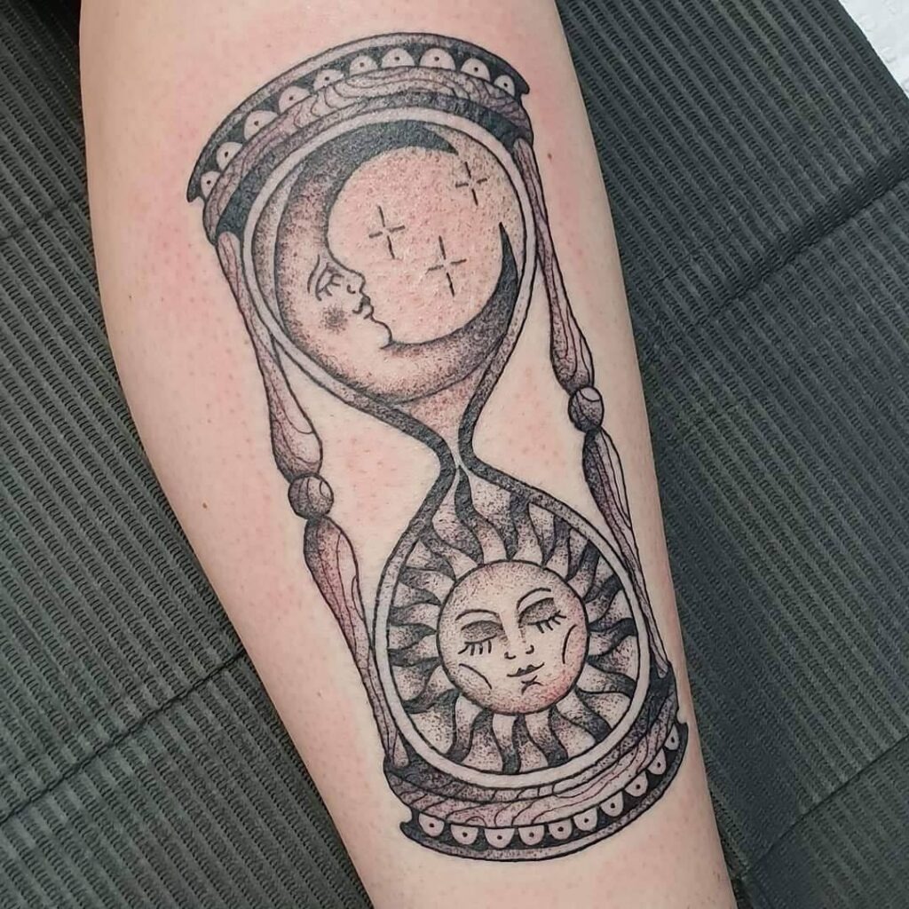 Complementary Sun and Moon Couple Tattoos with Quotes Tattoo Design