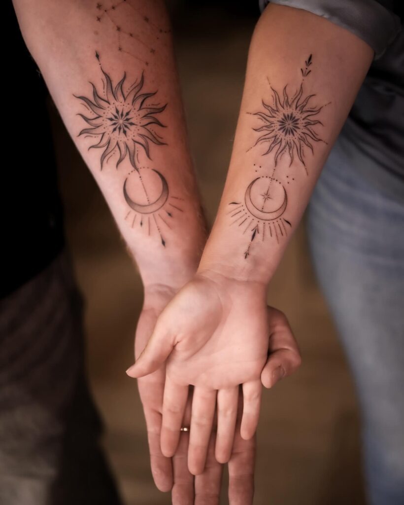 Delicate Sun and Moon Hand Tattoos Tattoo Design