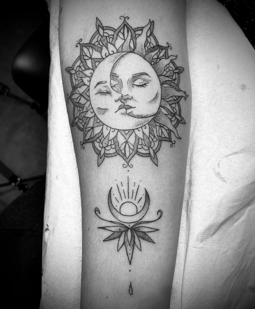Dreamy Sun and Moon Fusion Tattoo Tattoo Design