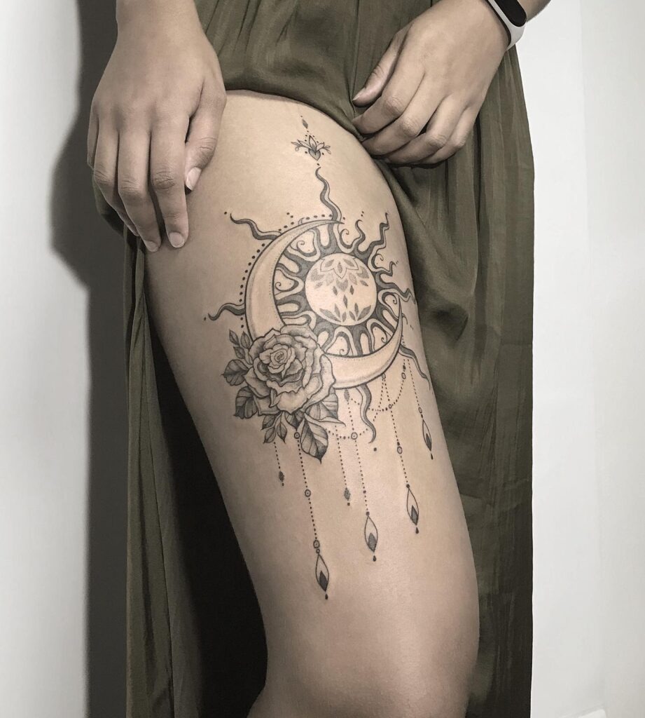 Groovy Sun and Funky Moon Forearm Tattoos Tattoo Design