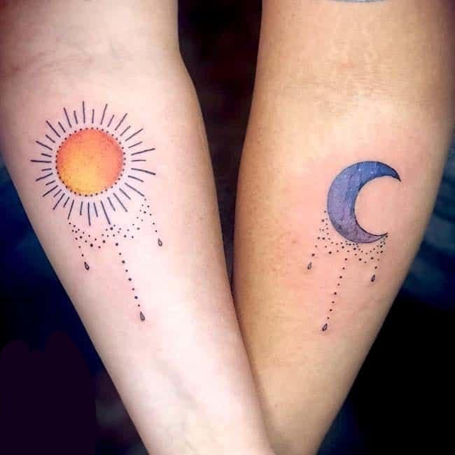 Matching Sun and Moon Couple Tattoos Tattoo Design
