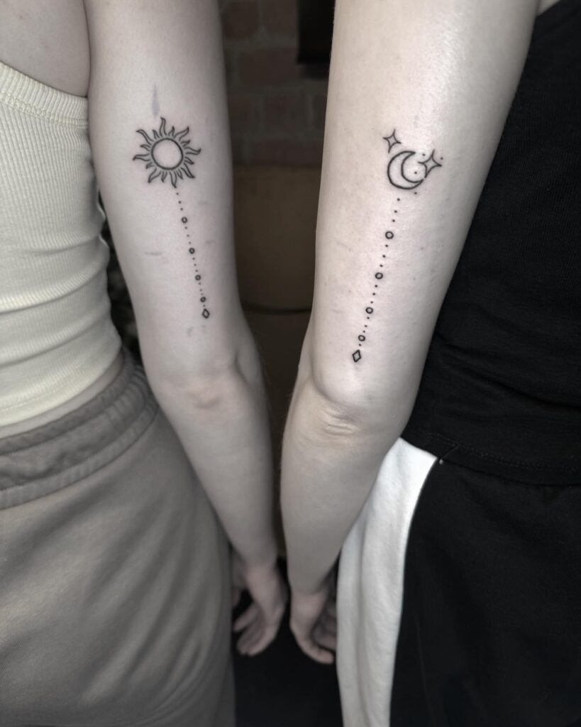 Memorial Sun and Moon Tattoo with Butterfly Tattoo Design