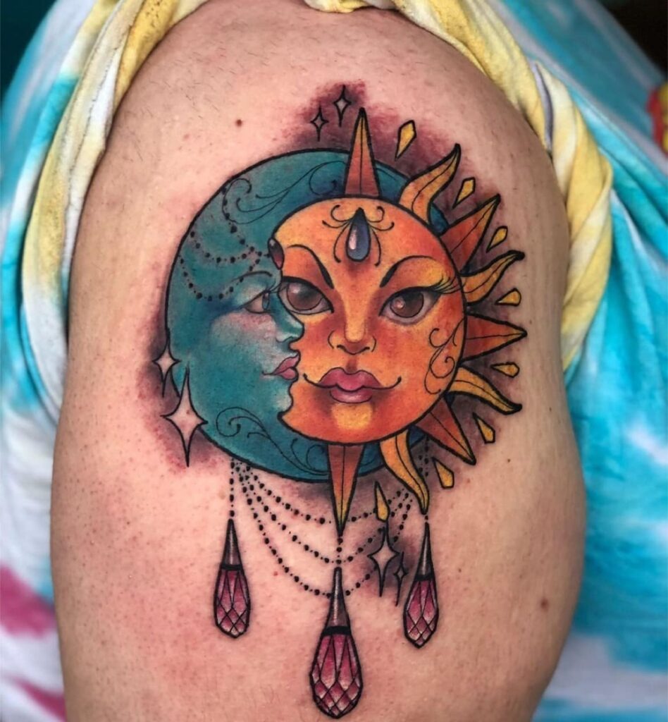 Mystical Sun and Moon Shoulder Tattoo Tattoo Design