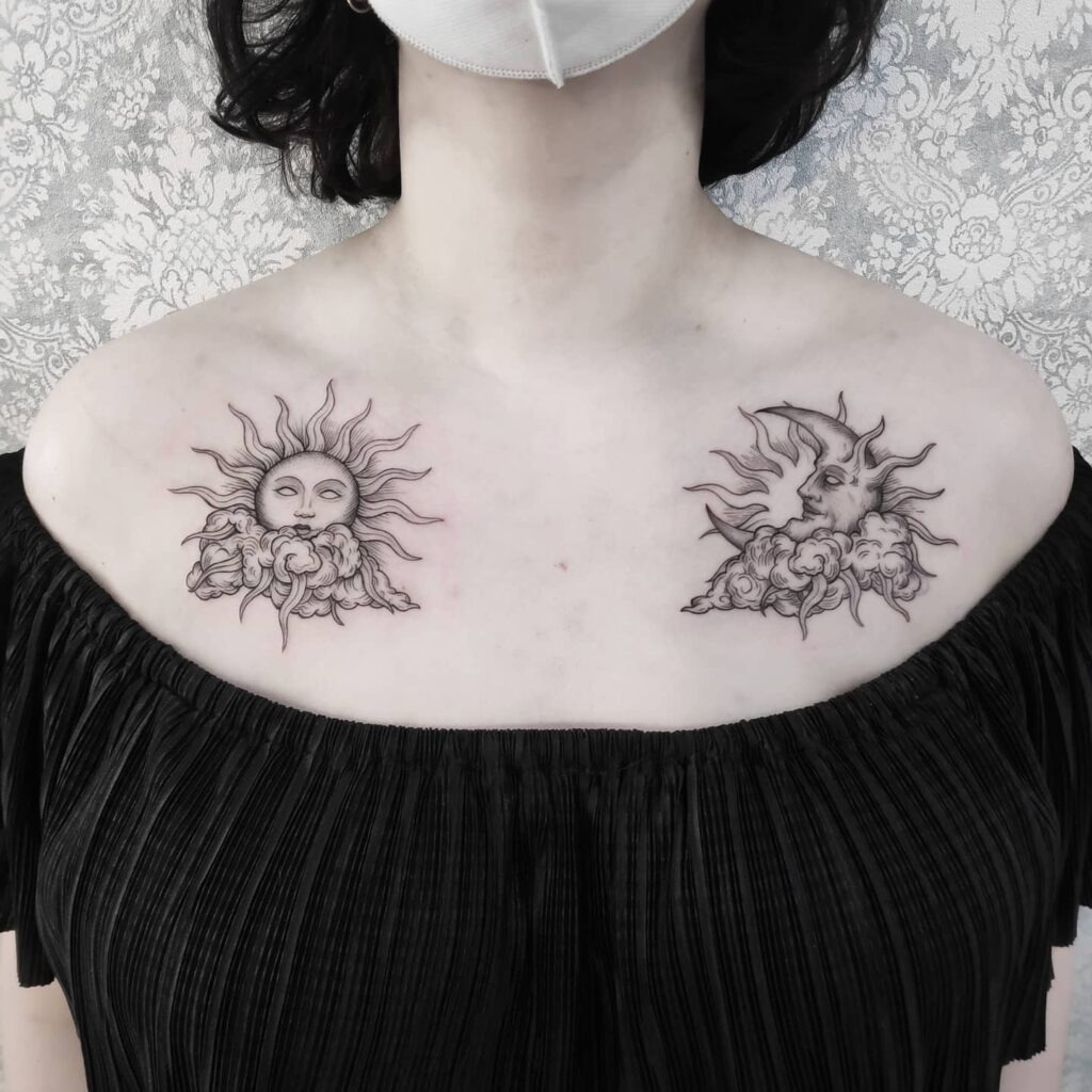 Vibrant Sun and Moon Couple's Tattoo Tattoo Design