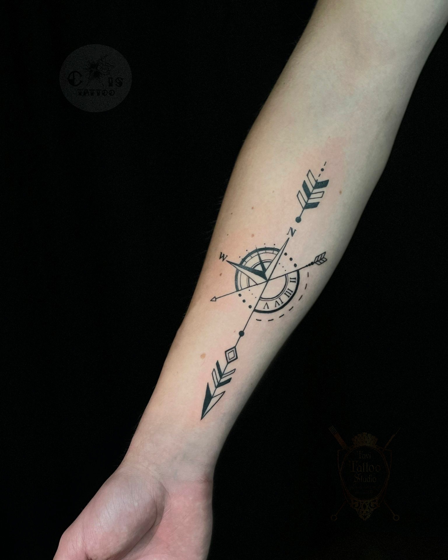Compass and Arrow Forearm Tattoo Tattoo Design