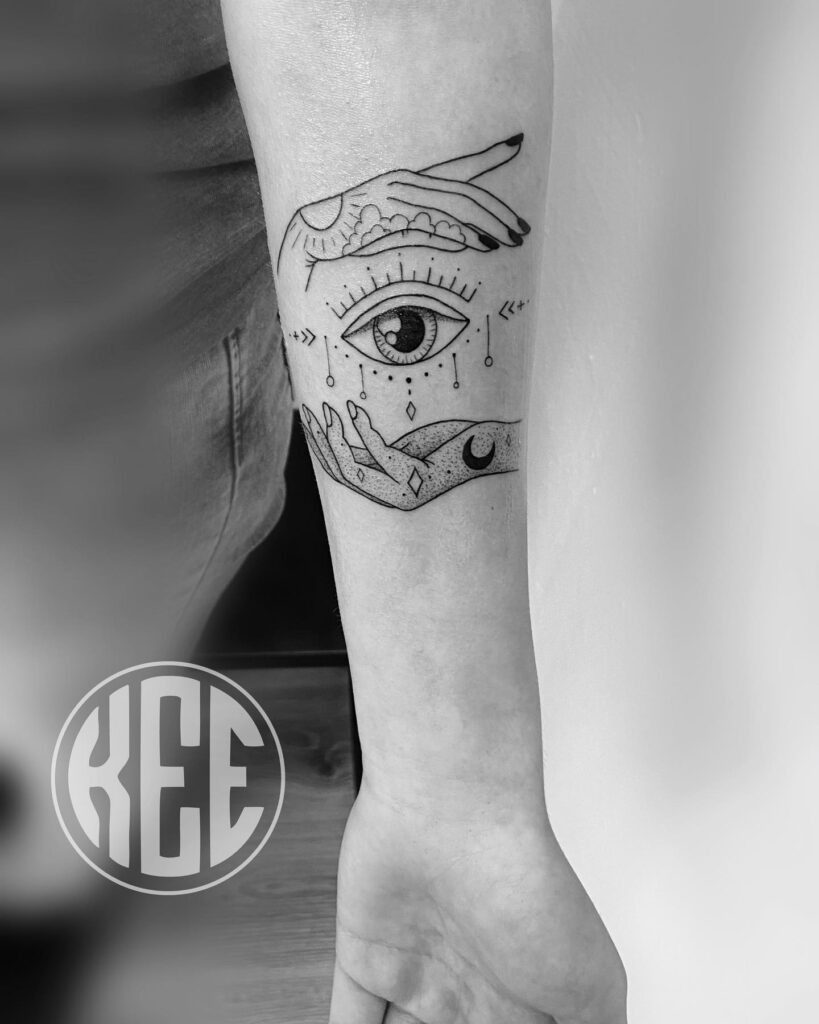 Geometric Chakra-Inspired Leg Tattoo Tattoo Design